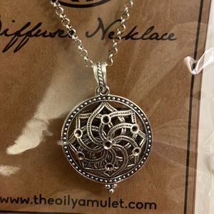 The Oily Amulet Diffuser Necklace - NWT - Antique Silver tone 24 in